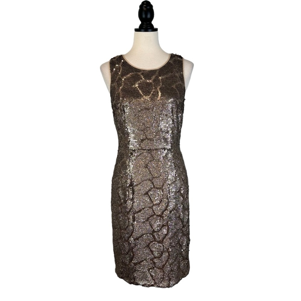 Antonio Melani Gold Sequin Dress Sleeveless Sheath Knee Length Size 4 B31#20